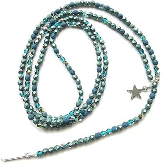 Lange Y-Kette grün Halskette Ypsilonkette verschiedene grüne Glasperlen mit Stab Anhänger und Stern silber Frauenschmuck und Accessoires