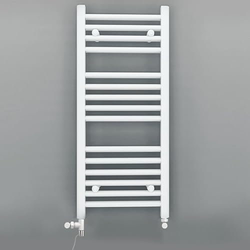 Myhomeware 400mm Wide White Dual Fuel Electric Radiator Bathroom Towel Rail Radiator With Thermostatic and Standard Electric Element UK (400 x 800 mm (h), Standard Electric Element)