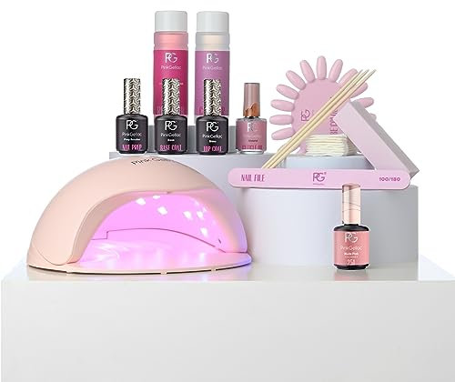 Pink Gellac Kit Vernis Semi Permanent - Manucure Kit Semi Permanent Complet avec Premium Lampe UV Rose, 1x Couleur Rose 15 ml, Top Coat, Base Coat Gel UV, Dissolvant & Cleaner de Qualité Salon