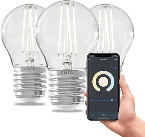 CALEX Lampadina LED Smart, E27, P45, Filamento, luce calda, Dimmerabile, controllo app Wi-Fi & vocale, Confezione da 3