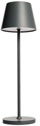 ROLF KERN – LED Tischlampe | CLUB 38cm | Aufladbarer Akku, Tischleuchte ohne Kabel, dimmbar per Touch, IP54 für Innen und Außen geeignet, 2700K Licht warmweiß, laden mit USB Kabel, basaltgrau