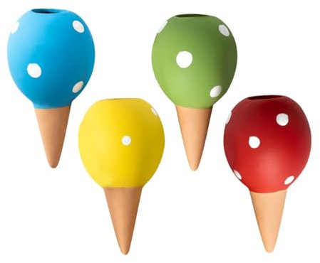 Cono de riego para plantas al aire libre, puntas de riego automático en forma esférica punteada, 4 barras de riego de terracota para interiores y exteriores, automáticas