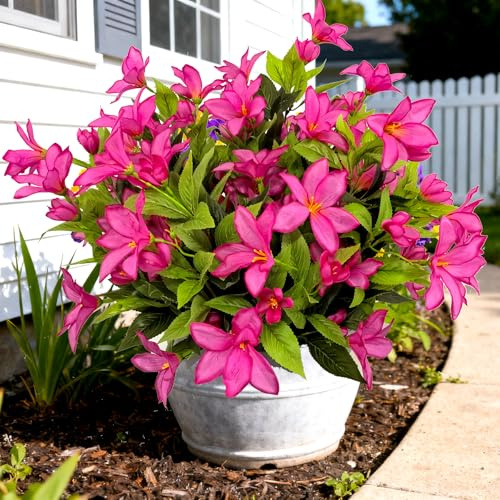 TSTWETO 4 Large Bundles Realistic Fake Azalea Artificial Flowers for Outdoors Fake Plants UV Resistant Spring Summer Decor,Artificial Faux Plants Outdoor Flowers No Fade for Porch Garden Window Box