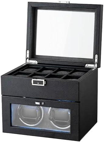 HEYOUTH Caja Relojes Automático con Watch Winder LED, 2+8 Compartimentos Silencioso, Motor adicional Caja giratoria automática (Negro)