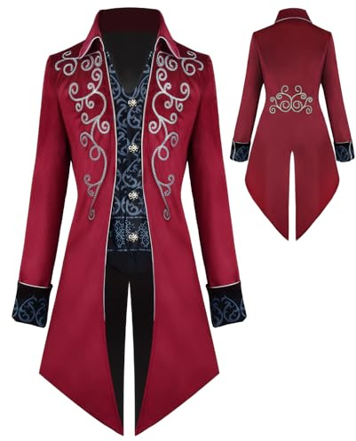 YQVGFBY Veste de frack vintage steampunk pour homme, manteau gothique, costume de carnaval, vêtements médiévaux pour homme, costume d'Halloween