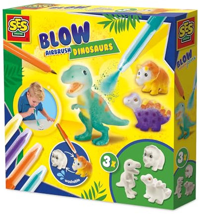 SES Creative 14295 Luftdruckstifte - Dinosaurier - Kreatives Bastelset für Kinder ab 5 Jahren - Verziere Dinosaurierfiguren mit Luftdruckstiften - Wiederverwendbar und waschbar