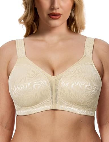 WingsLove Women's Full Coverage Plus Size Everyday Bra Minimizer Wireless Non Padded Wide Straps Comfort and Support for Large Bust(Nude, 38DD)