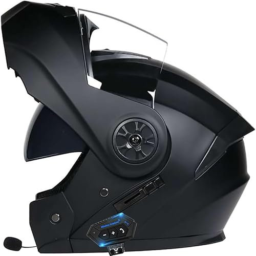 Casco da moto modulare Bluetooth Flip Up Casco integrale da moto con doppia visiera antiappannamento Caschi integrali omologati ECE Leggeri per donne e uomini A,L=59-60CM