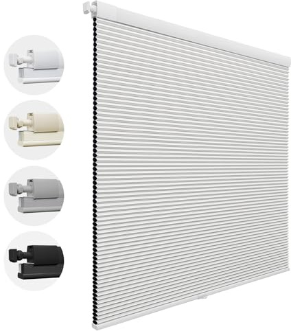 Keego No Drill Cellular Shades Blackout Cordless Pleated Blinds Thermal Window Blinds for Bedroom Living Room Kitchen (White, 178cm W x 120cm H)