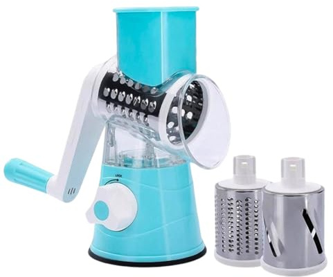 VGE Rallador de Verduras Eléctrico, Cortador de Alimentos 3 en 1 con 3 Cuchillas de Acero Inoxidable Intercambiables para Picar, Rallar y Moler, Procesador de Vegetales, Queso, Nueces - Azul Claro