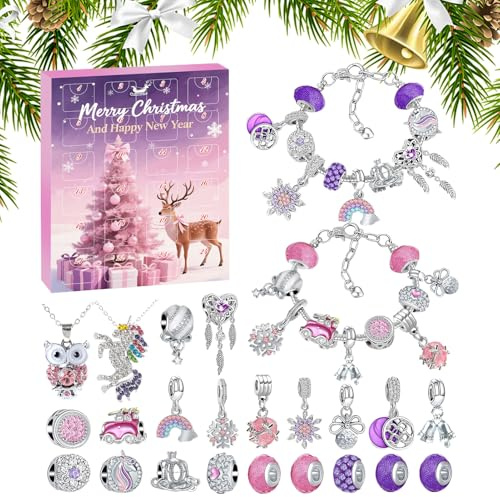 Calendario De Adviento | Decoración para la Cuenta Regresiva de Navidad,Kit Para Hacer Joyas De 24 Días Detalles Para Fiestas Manualidades Navideñas Para Mujeres Adolescentes Niños