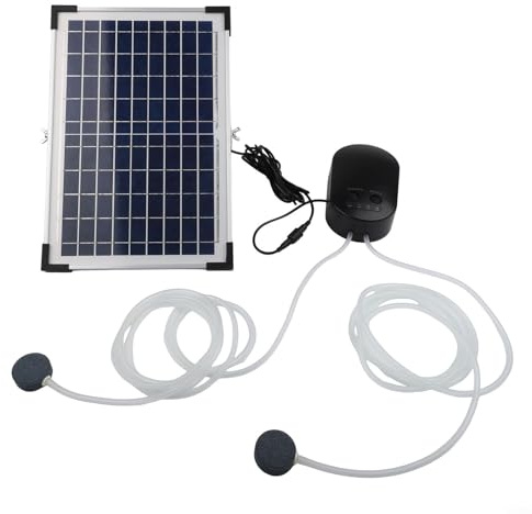 SiSinkal Bomba solar de oxígeno de 15 W para pecera con 3 modos ajustables, 2 piedras de aire y batería de 7.4 V 4400 mAh, aireador de acuario para decoración de estanques o jardines