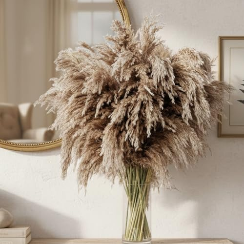 20 Pcs Fluffy Pampas Grass Artificial, 60cm Tall Brown Dry Boho Room Decor Natural Pampa Bouquet Wedding Fall Home Decoration, Used for DIY, Wedding, Table Living Room Vases Home Decor