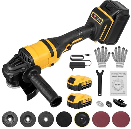 Smerigliatrice angolare a batteria da 21 V con motore brushless, batteria e caricabatterie, dischi da taglio da 125 mm per separare, levigare e lucidare, 30.000 giri/min (due batterie)