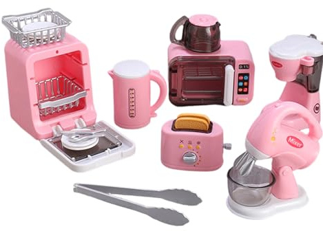 Aetherize Kids Kitchen Set, Pretend Play Toy with Working Microwave, Toaster & Coffee Maker, 6+ Mini Appliances for DIY Assembly, Kitchen Toys for Girls & Boys Ages 6 and Up Style 3 Kids Set