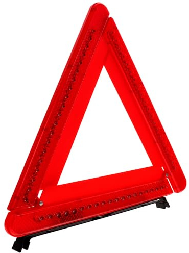 TOMETURE Triángulo de Advertencia Plegable Rojo para Coche Luz de Emergencia LED Altamente Reflectante y Soporte Abs Resistente para Uso Nocturno