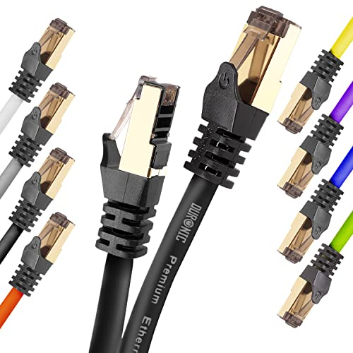 Duronic BLACK 10M CAT8 Cable | S/FTP Shielded Ethernet Wire | Super-Fast Network Patch Lead | Supports Bandwidth up to 2GHz/2000MHz | Snagless Gold RJ45 Connections | Data transmission 40 Gigabit