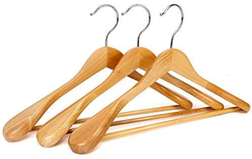 Logei® 6 Perchas de Madera Con Barra de Pantalones Antideslizante - Naturaleza Perchas Para Abrigos, Trajes (Hombros Extra Anchos)