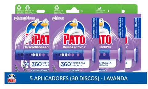 Pato Discos Activos Lavanda - Pack de 5 Aplicadores para WC con 5 Recambios (30 Discos) - Limpia y Perfuma el Inodoro