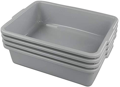 Ggbin Plastic Dish Tubs, Commercial Bus Box/Wash Basin Tote Box, 4-Pack(Grey, 22L)