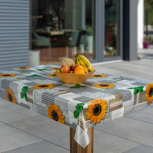 laro Wachstuch-Tischdecke Abwaschbar Garten-Tischdecke Wachstischdecke PVC Plastik-Tischdecken Eckig Meterware Wasserabweisend Abwischbar AS, Muster:Sonnenblumen Gelb Grau Grün, Größe:80x120