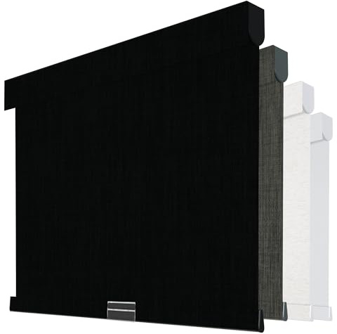 Boolegon Cordless Blackout Roller Shades for Windows, Free-Stop Linen Shades with Valance, Thermal Insulated Fabric, UV Protection Roller Blinds for Home, Office (Black, Custom Size)