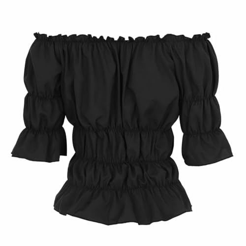Josamogre Chemiser Femme Retro Vintage Renaissance Gothique Manche Court Col Bateau Blouse Epaule Nue Bustier Sexy Steampunk