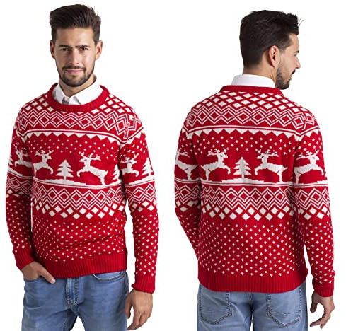 westAce Men’s Christmas Jumper Ugly Festive Xmas Tree Reindeer Fair Isle Knit Sweater Long Sleeve Winter Holiday Crew Neck Pullover Christmas Sweaters for Men S-XXL