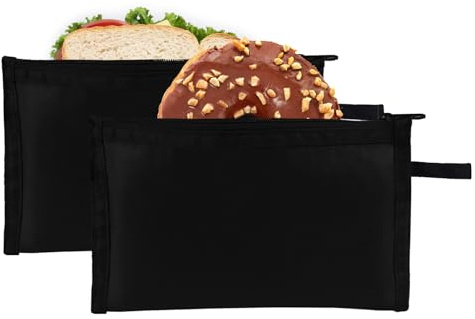 Moyad Reusable Lunch Bag 2 Pack, Small Sandwich Snack Bags, Lunch Food Storage Zipper Pouch Packing Bag for Men Women Adults, Dishwasher Safe, BPA Free, Compact Cooler Bag (Black, S)