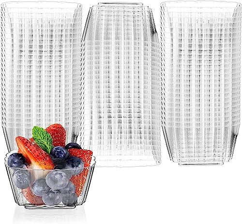 LATERN 50 Stück Kunststoff Dessert Becher, 150ml Ripple Quadratische Dessertbecher Transparenter Parfait Vorspeisen Becher Wiederverwendbare Servierschüssel zum Pudding Mousse Party (8,3 x 6,3cm)