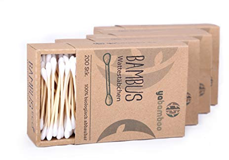 Bambus Wattestäbchen 6er Pack (1200 Stück) l 100% biologisch abbaubar, nachhaltig & vegan I kompostierbar I ohne Plastik