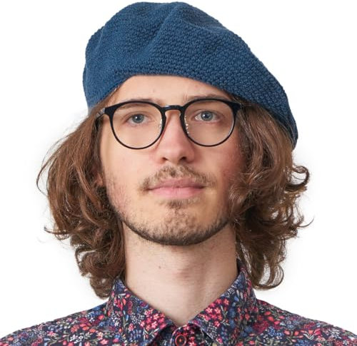 CHARM Baskenmütze Damen Barett Herren Beret Häkelmütze Strickmütze aus 100% Baumwolle Barrett für Sommer & Winter Navy Dunkel Blau