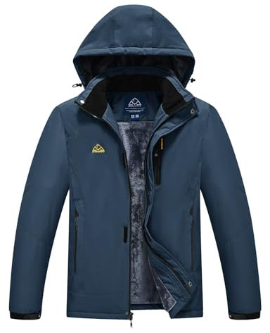 Rdruko Skijacke Herren Winterjacke Snowboardjacke Warme Fleece GefüTtert Winter Jacke Wasserdicht Funktionsjacke Männer Outdoor Wanderjacke mit Kapuze-Denim Blau XL