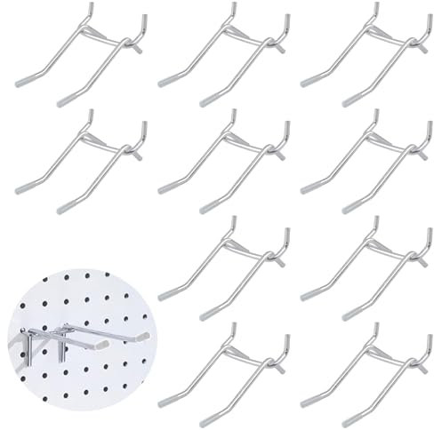 MOROBOR Lot de 12 crochets à double bras robustes pour panneau perforé de 6,35 mm pour cuisine, garage, salle à outils avec embout en caoutchouc transparent