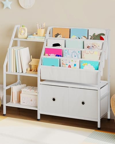 CHOEZON Kids Bookshelf and Toy Storage, Children's Bookcase with 3-Tier Storage Shelf and 2 Drawers, Toddler Bookshelf for Kids Room, Nursery, Classroom, White DTCW10WB