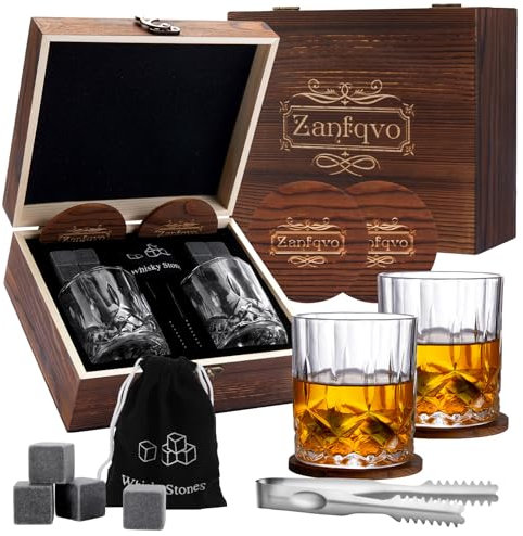 Zanfqvo Coffret Whisky Cadeau Homme, Verre a Whisky, Pierre a Whisky Reutilisable, Cool sans Dilution, Cadeaux Noel pour Papa Mari Homme
