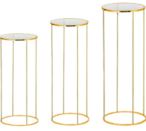 Tectsia 3 soportes de pedestal cilíndrico de metal para fiestas, cilindros para decoraciones de fiestas, mesas redondas de pedestal para tartas para exhibición de boda, decoración de centenos, planta