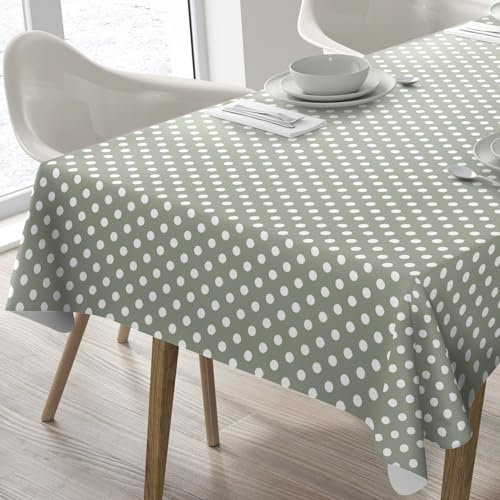 Wipe Clean Table Cloth Oilcloth PVC Tablecloth Table Cover Protector Polka Dot 100cm x 140cm 39x55 Sage Green