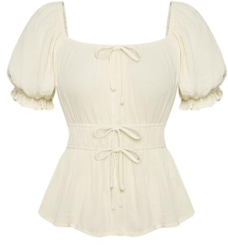 SCARLET DARKNESS Ladies Summer Vintage Renaissance Tops Off the Shoulder Peasant Blouses for Women UK Apricot M