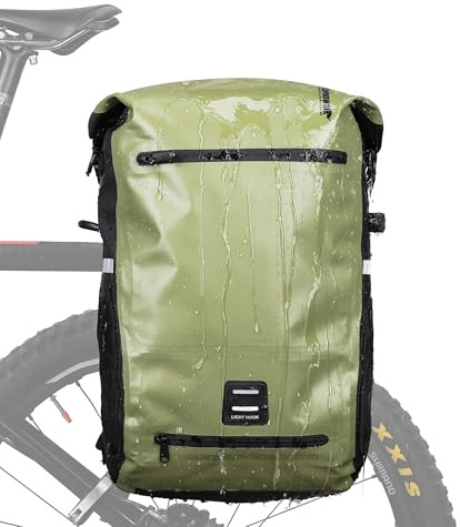 ENJOHOS Alforjas Bicicleta Multifuncional Bolsa de Bicicleta Impermeable Maletas Laterales Mochila Portatil para Portatilportaequipajes Bicicleta Trasero con Red para Casco, Verde-22L