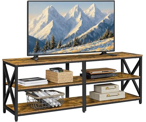 Yaheetech TV Stand for TVs up to 70 Inch, TV Unit with Open Storage Shelves, TV Cabinet for Living Room, Bedroom, Length 160 cm, Rustic Brown