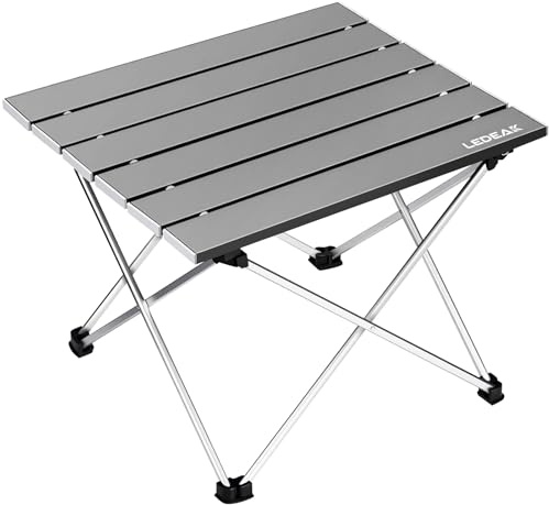 Ledeak Portable Camping Table, Lightweight Folding Table with Aluminum Table Top and Carry Bag, Easy to Carry, Perfect for Outdoor, Picnic, Cooking, Beach, Hiking, Fishing (Grey, Large)