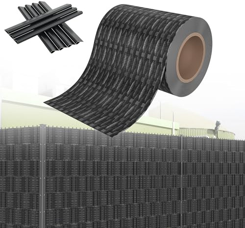 HENGMEI Strisce frangivista in PVC per recinzioni a doppia asta, 35 m x 19 cm, con 20 clip di fissaggio per recinzione, rattan antracite