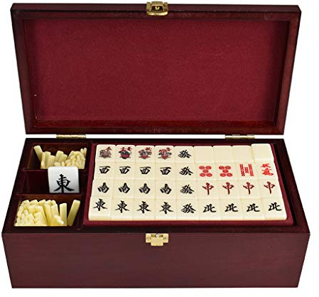 Set Mahjong giapponese, piastrelle acriliche di alta qualità con scatola regalo in legno, ideale per appassionati di giochi tradizionali e collezionisti