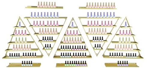 lousriyy 5-STK Étagère à vernis à ongles en métal - Organiseur mural à 5 niveaux - Triangle - Présentoir à vernis à ongles - Étagère de présentation pour salon de manucure - Doré