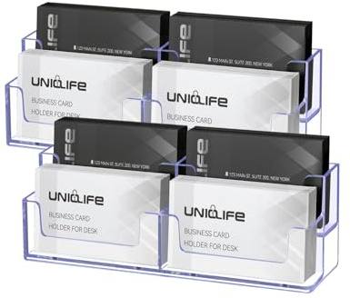 Uniclife 2 Paquet Acrylique Porte-cartes de Visite Pour le Bureau 2 Niveaux 4 Fentes Clair Affichage de Cartes de Visite Pour les Hommes et les Femmes, Capacité de 240 Cartes