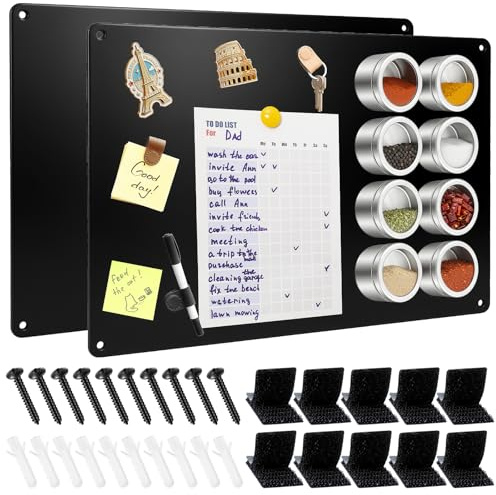 2 PCS Magnetic Board for Wall, 43.5 x 30cm Aluminum Alloy Refrigerator Magnet Board for Kitchen Home Kids Bedroom Office, Magnet Notice Boards to Display Notes, Photos, Spice Jars (Black)