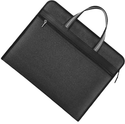 Cabilock Pochette à Documents en Toile Noire Fermeture Éclair et Design Multicouches, Sacoche Portable pour Transporter et Sécuriser les Dossiers Lors de Réunions Formelles