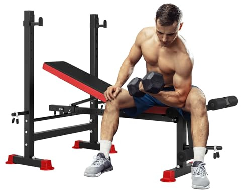Folding Weight Bench with Squat Rack and Leg Developer, Adjustable Fitness Lifting Benches for Gym, Workout, Preacher Curl Rack, Multi-functional Exercise Equipment 250kg Weight Capacity