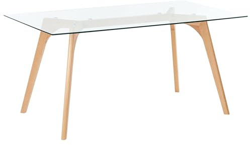 Beliani Tavolo da Pranzo Rettangolare Piano in Vetro Gambe in Legno 160 x 90 cm